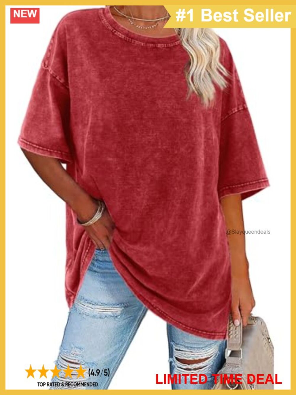 Oversized Acid Washed Cotton T-Shirt Vintage Loose Fit Crew Neck Tee